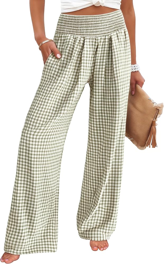 Striped Gingham Palazzo Pants for Lounging in Style cover photo collage