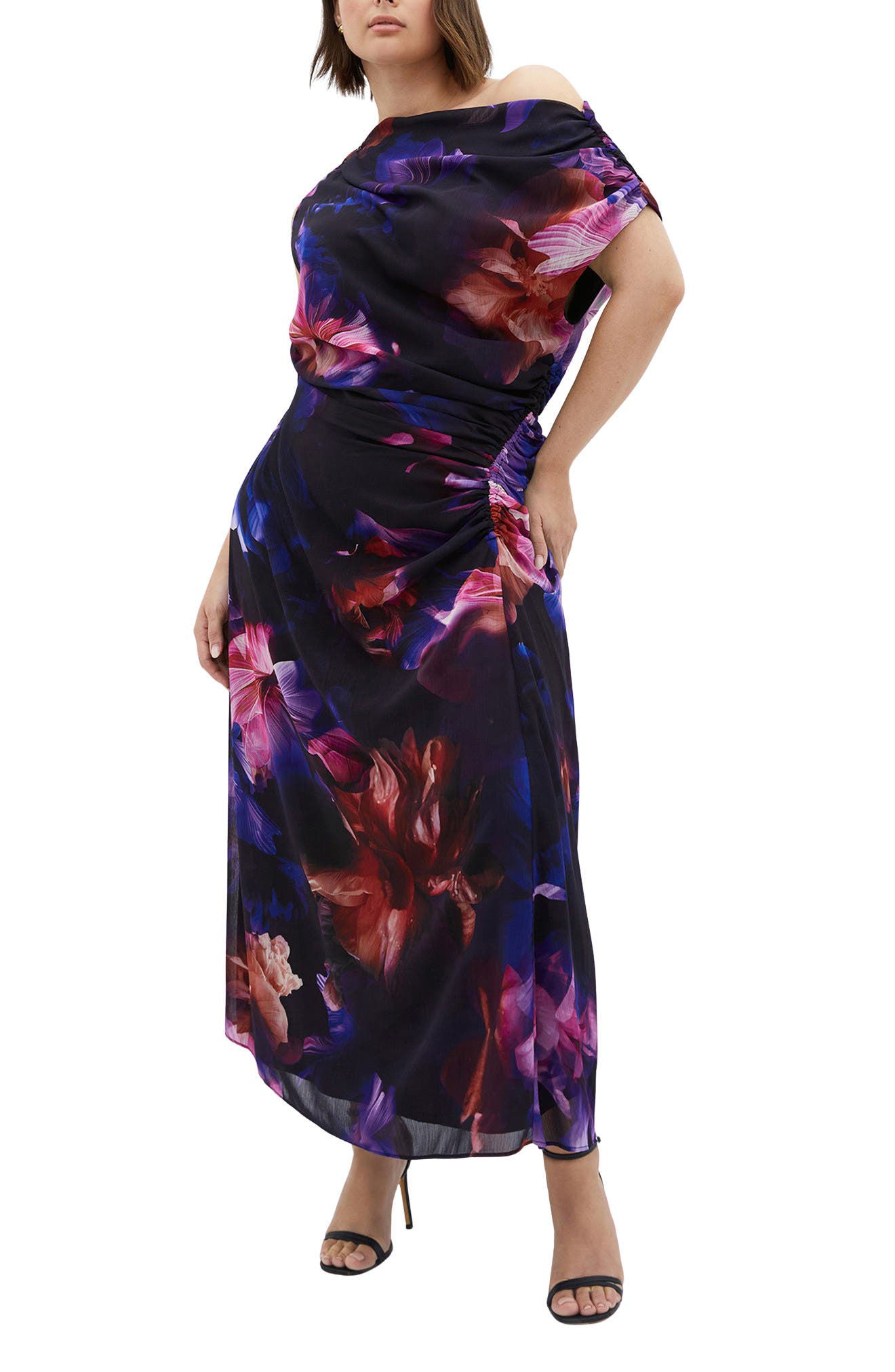 City Chic Vivid Floral One-Shoulder Maxi Dress