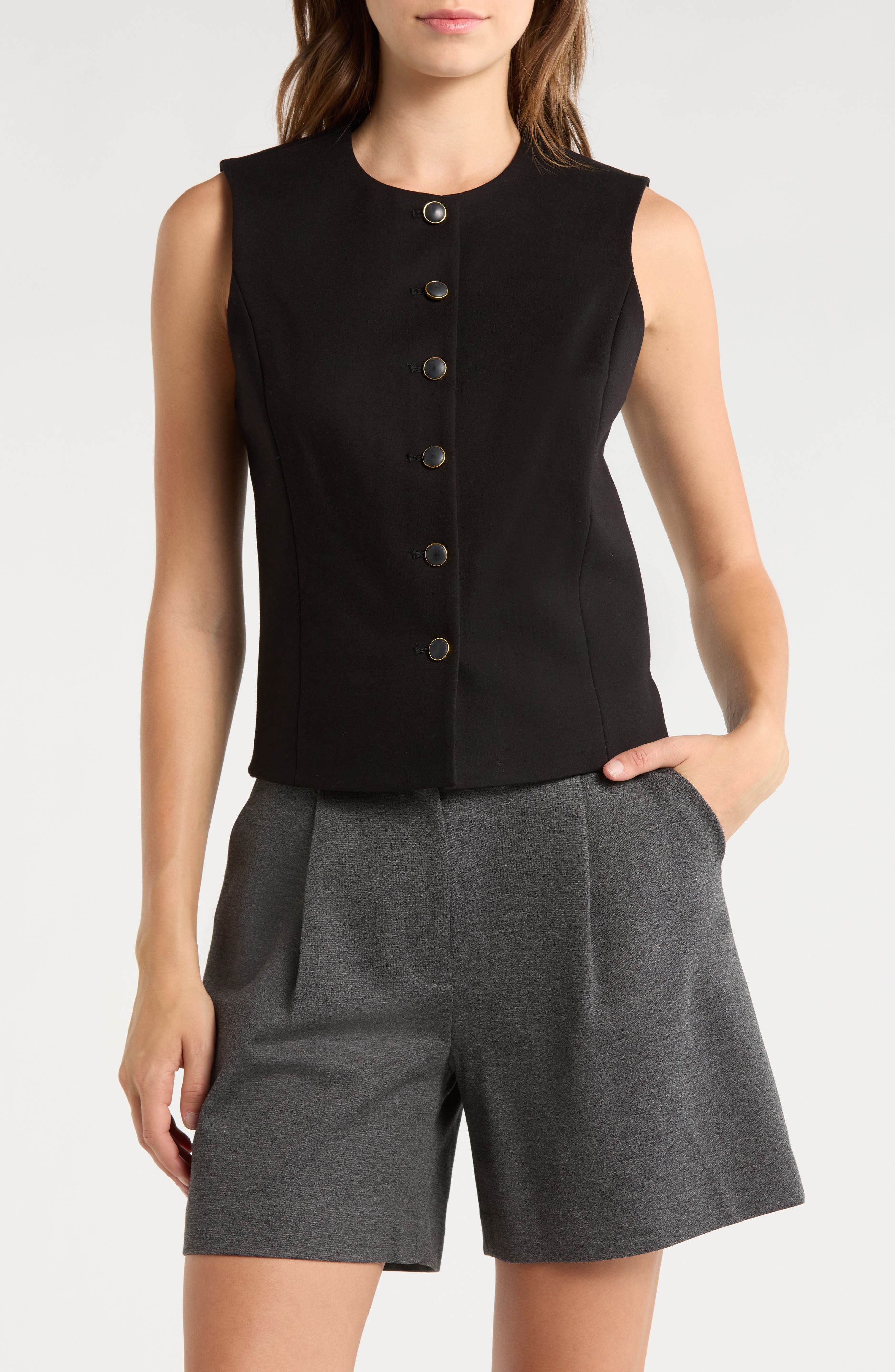 Good American Soft Stretch Sleeveless Ponte Top
