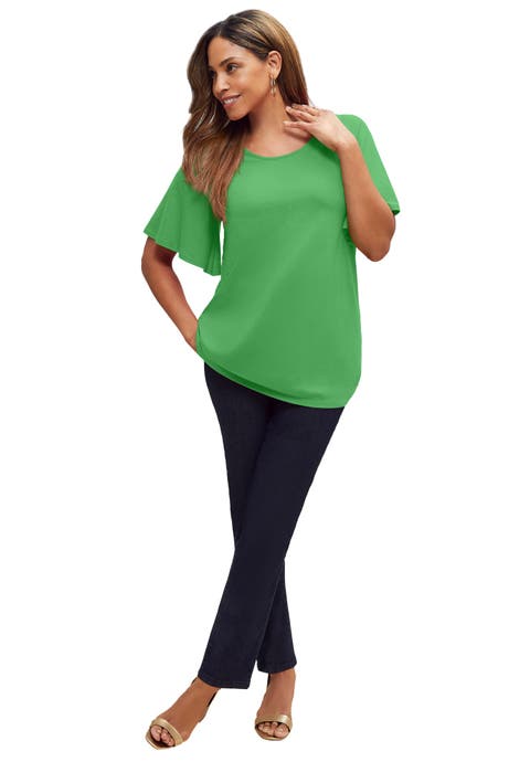 Jessica London Stretch Knit Flutter Sleeve Tunic