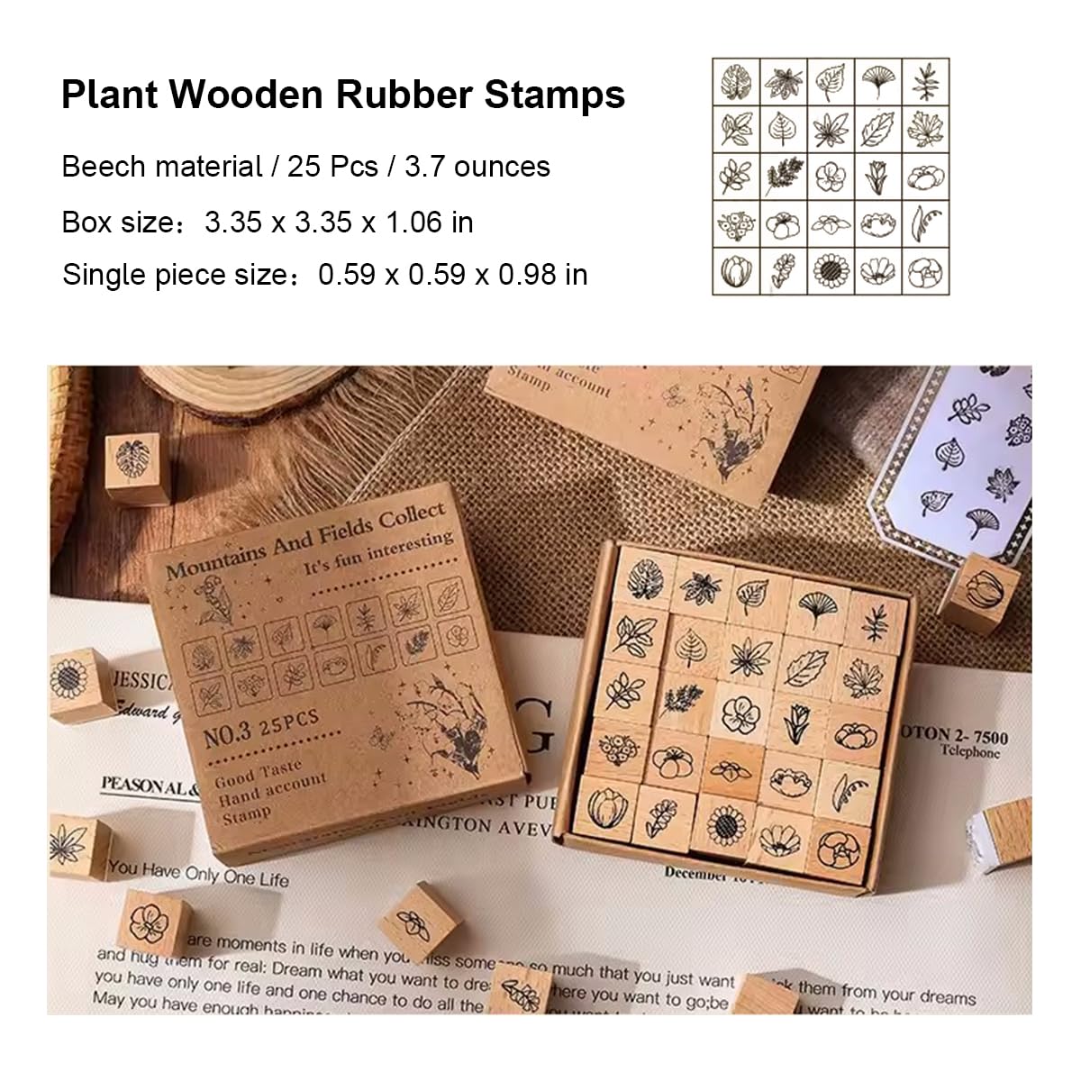 Free PDF - Hacaroa 32 Pieces Wooden Rubber Stamp Set, Moon Star Botanical Decorative Wood Stamps for Journal, Diary, Scrapbook, Planner, Letter, DIY Craft, Card Making creative stamp picks cover photo collage
