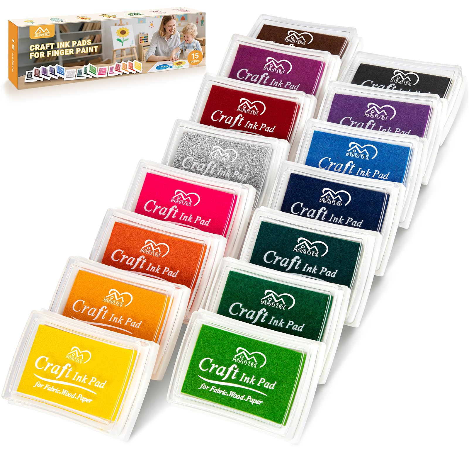 Read Online - MERDTTES 15 Colors Craft Ink Pads, Washable Finger Ink Pads for Stamps for Kids DIY, Paper, Wood Fabric, Scrapbooking, Rubber Stamps for creative family crafting cover photo collage