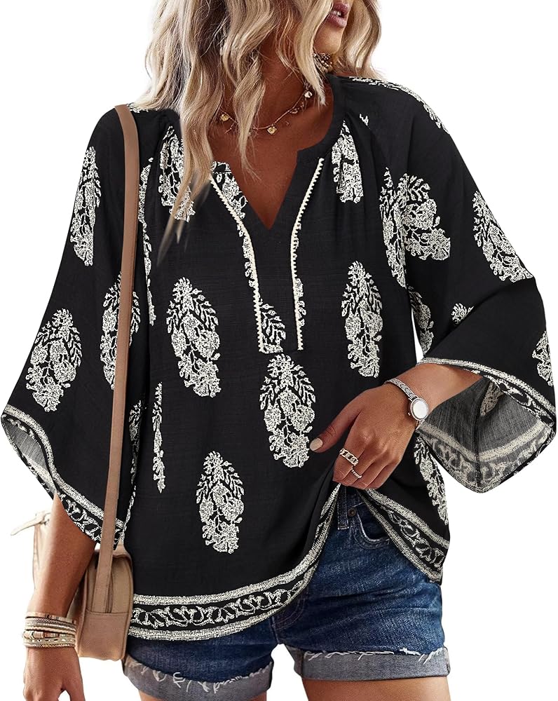 Boho Three-Quarter Sleeve Tops That Still Work in the Office cover photo collage