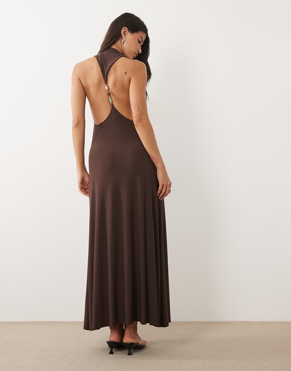 ASOS DESIGN Sculpting High Neck Maxi Dress with Open Back