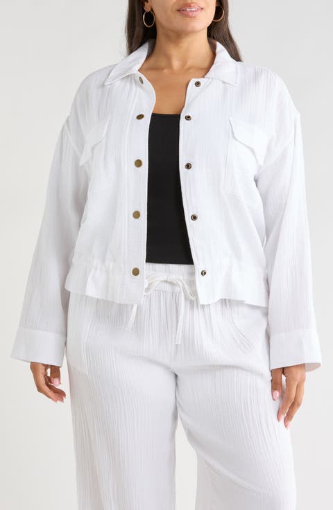Caslon® Cotton Gauze Utility Jacket