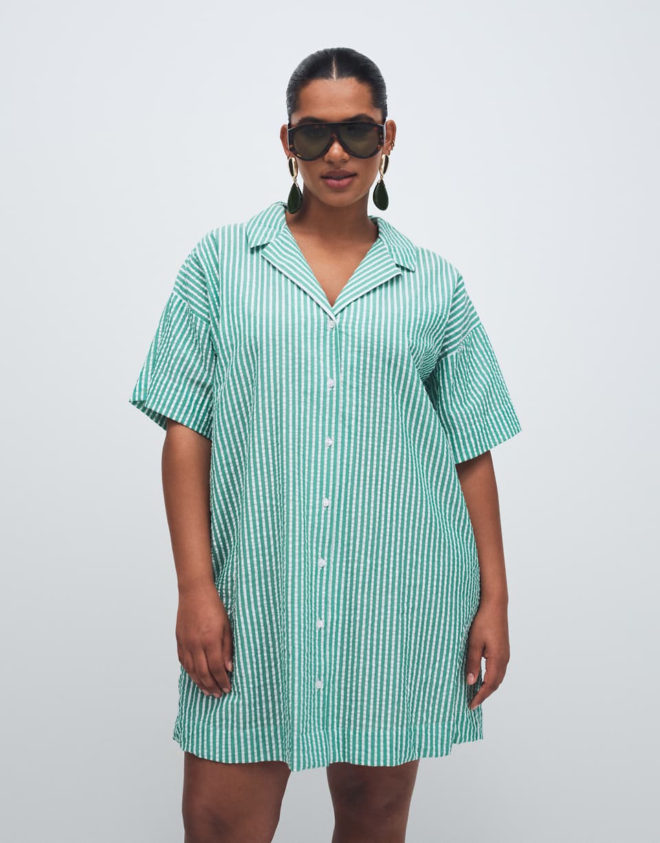 ASOS DESIGN Curve Bowling Shirt Dress in Green Stripe