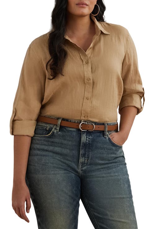 Lauren Ralph Lauren Karrie Tissue Linen Button-Up Shirt