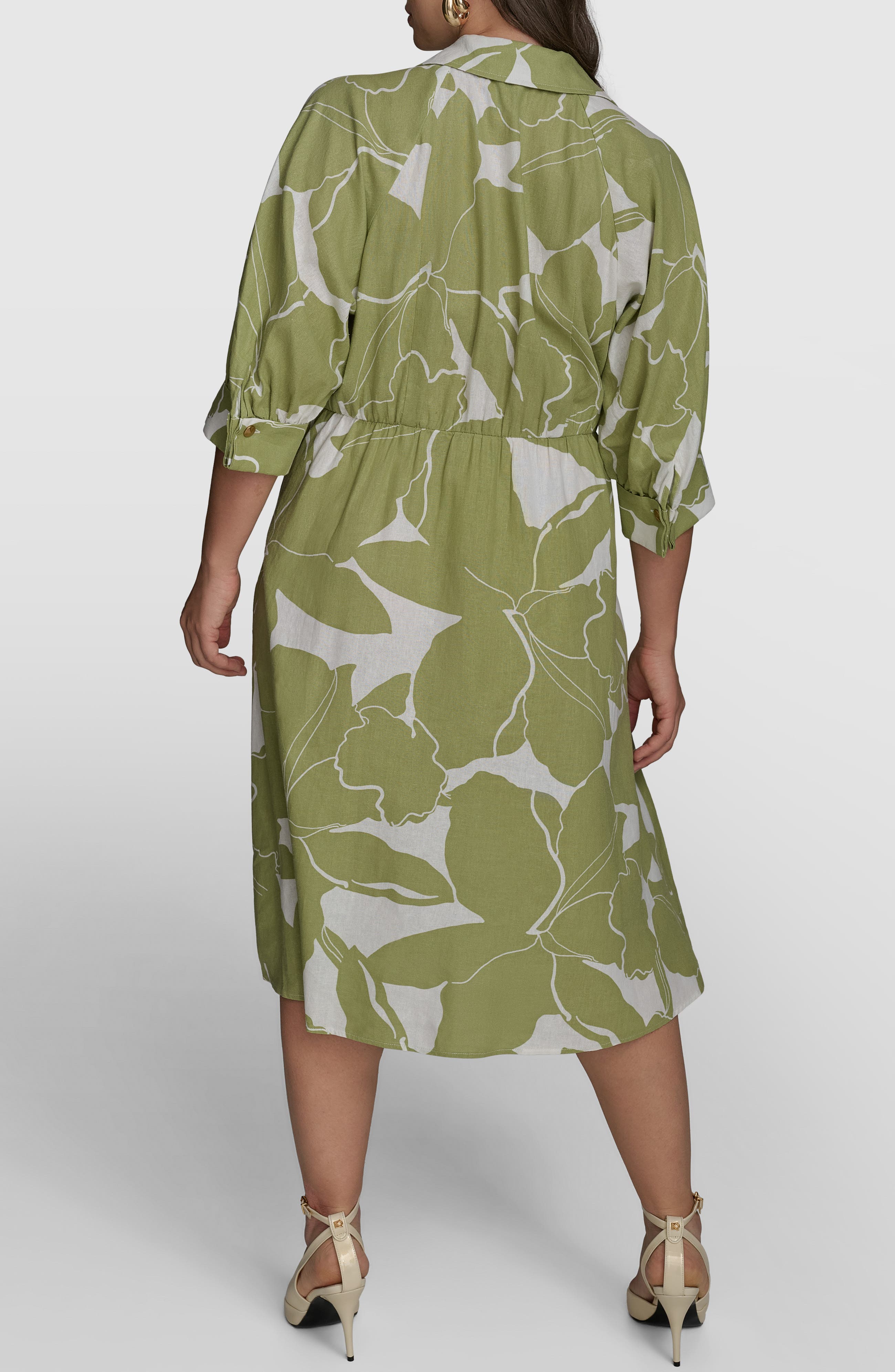 DONNA KARAN Print Tie Waist Midi Shirtdress