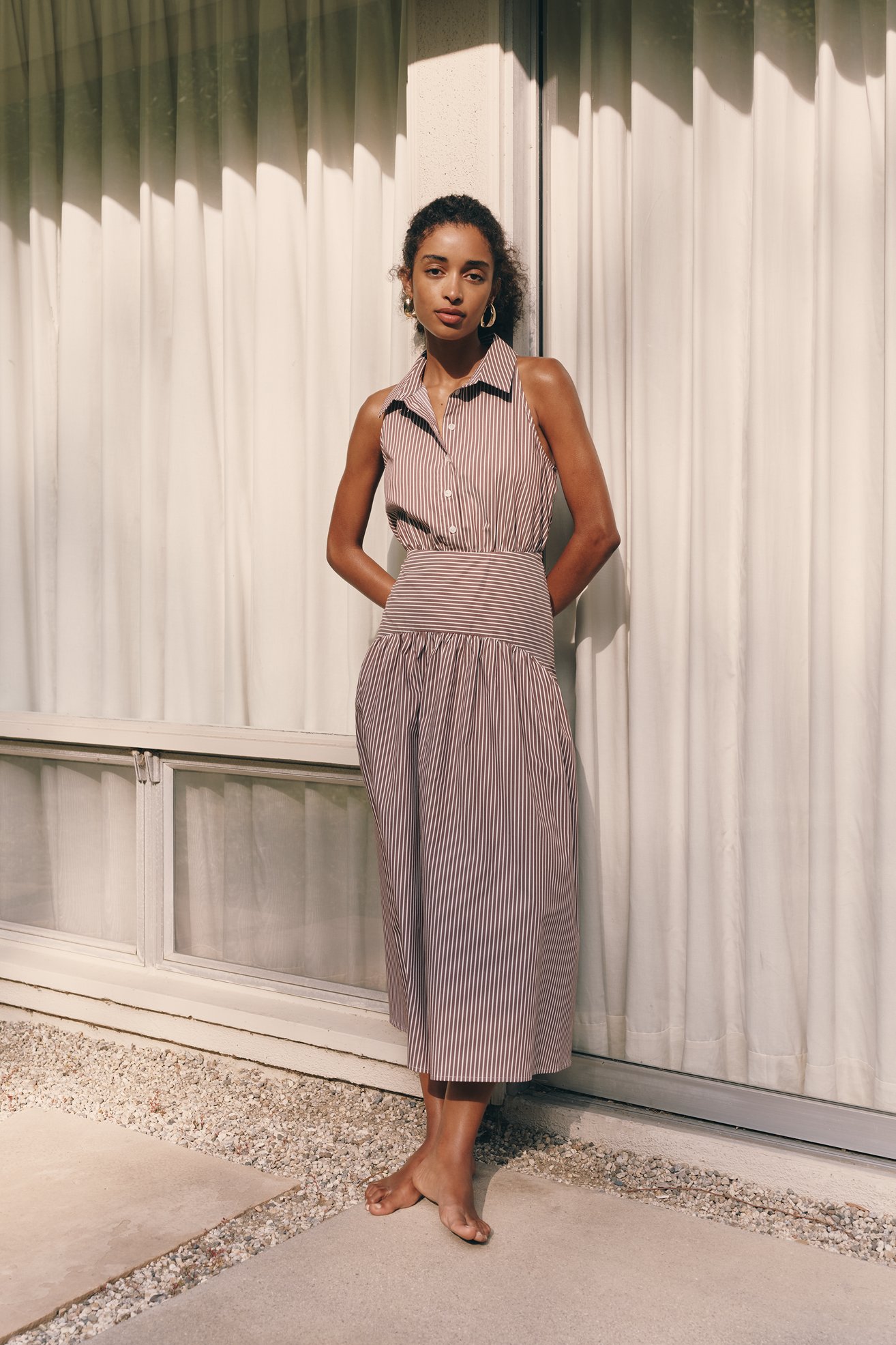 Tobie Drop-Waist Midi Shirtdress by Exquise