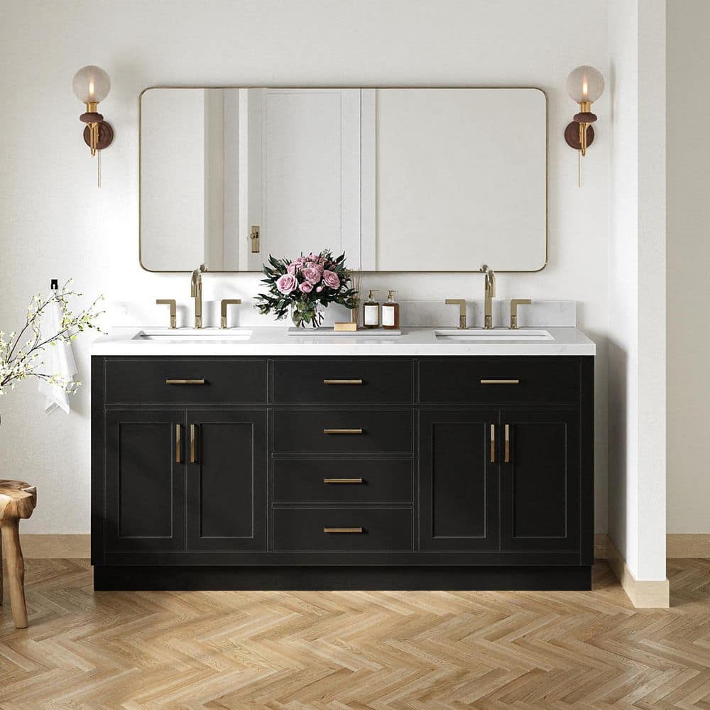 Spa-like bathroom furniture and finishes cover photo collage