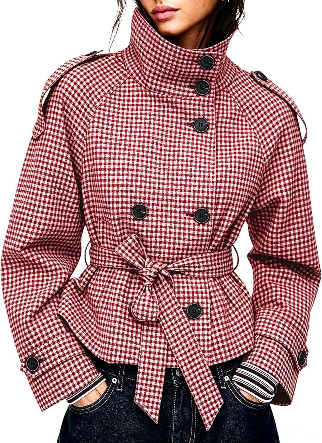 Red Cardigan & Gingham Coat Outfit | Classic Fall Layering cover photo collage