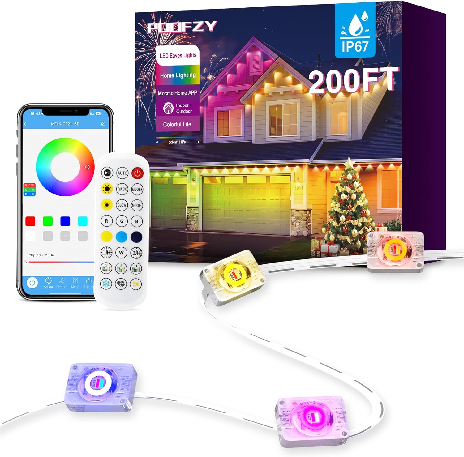 Holiday 2026 Outdoor Christmas Lights & Yard Decor — Amazon Permanent Eave Lights, Laser Projectors, Snowfall Icicle Lights, Yard Inflatables & Roof Light Clips cover photo collage