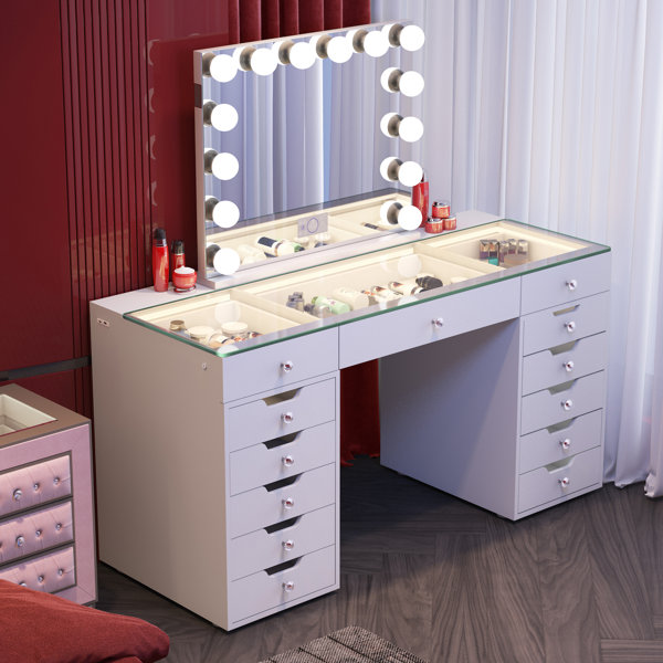 The Ultimate Wayfair Vanity Tables, Makeup Mirrors & Dressing Room Storage Guide (Wayfair Vanity Desks, Lighted Vanity Mirrors & Makeup Organizers Edition) cover photo collage