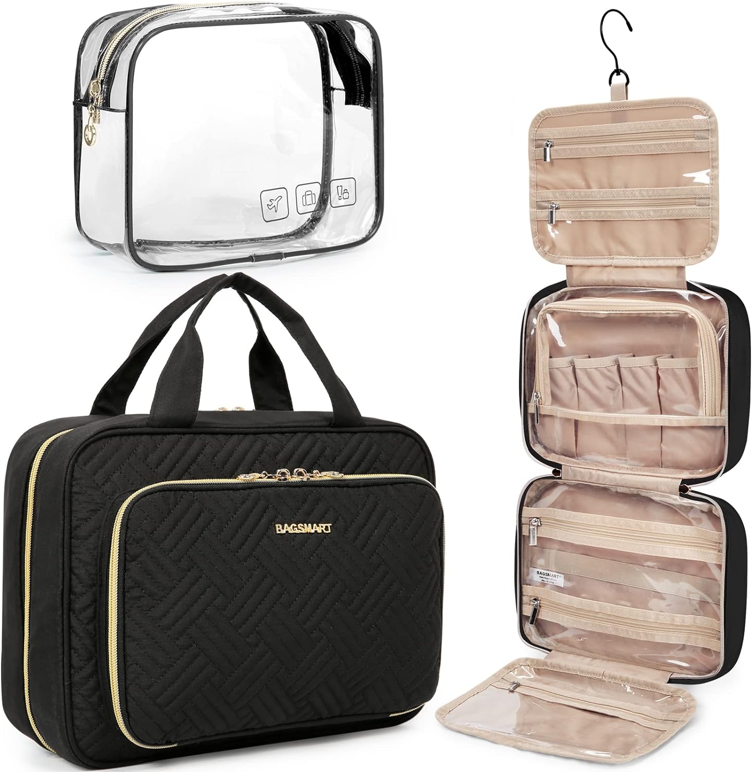Travel size toiletries and bags that survive a carry on cover photo collage
