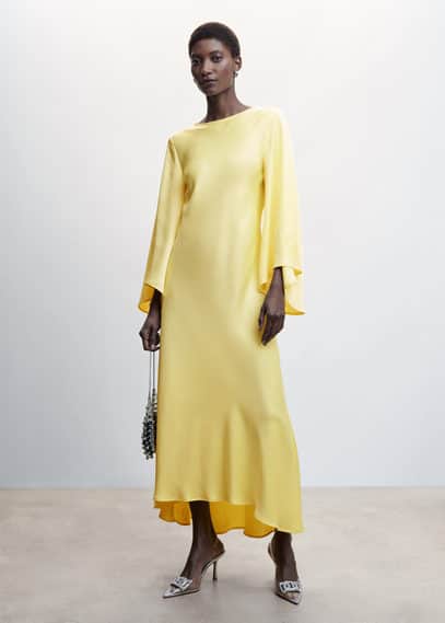 flared sleeve satin dress mango MANGO Women's Flared-Sleeve Satin Dress