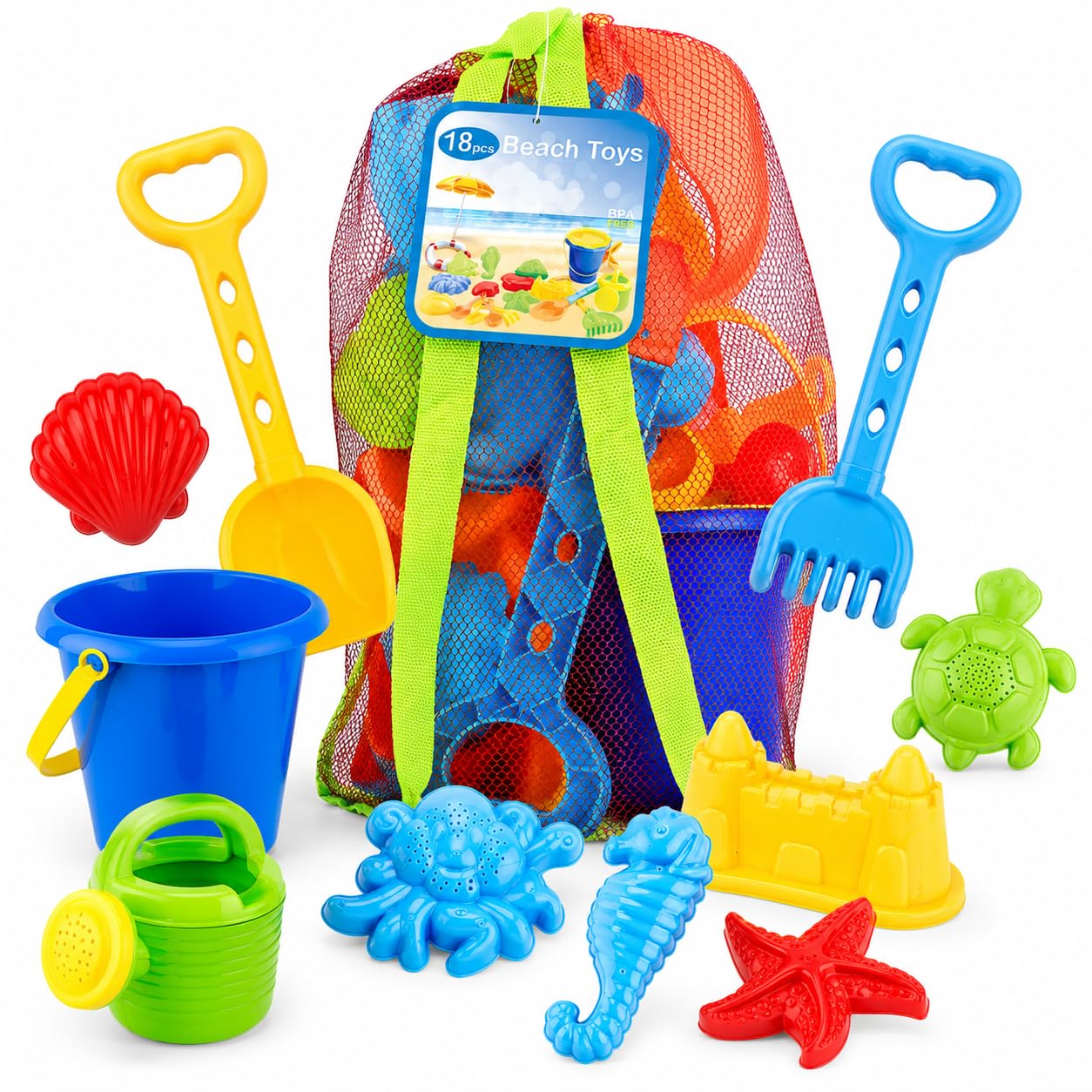 Sand Toys That Drain in a Mesh Bag So My Car Stays Clean cover photo collage