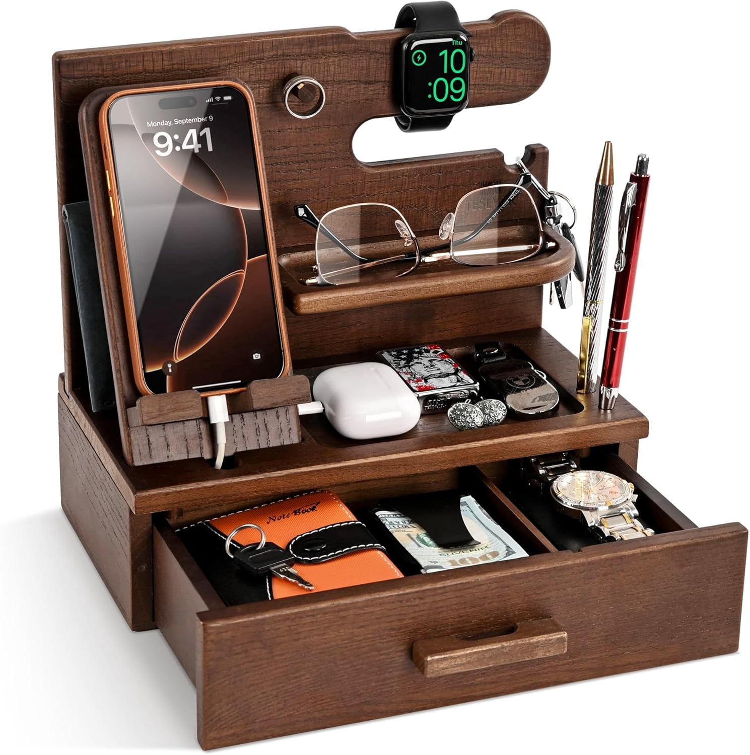 I Finally Found a Docking Station Organizer That Stopped My Husband's Nightstand Chaos cover photo collage