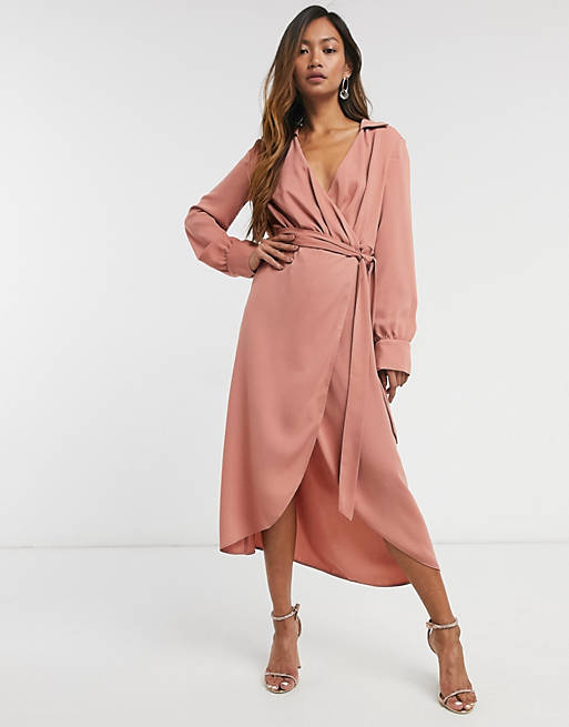 asos design textured collared wrap midi dress reviews ASOS | Dresses | Asos Design Textured Collared Wrap Midi Dress